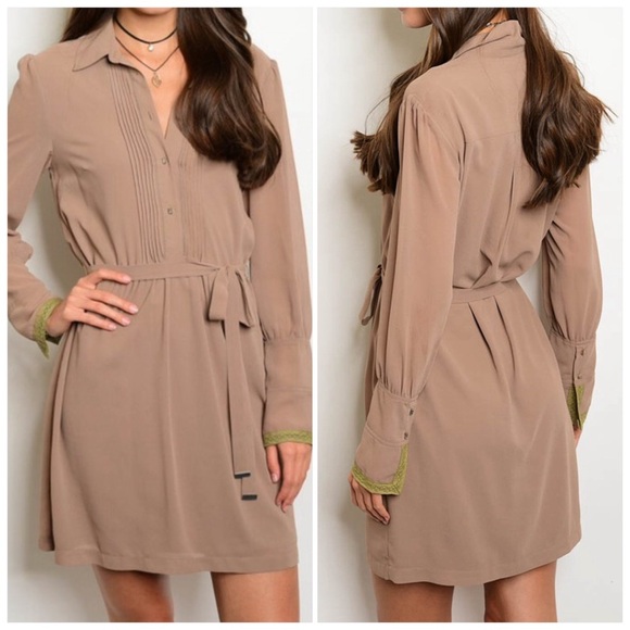 Dresses & Skirts - Mocha Long sleeve chiffon tunic dress